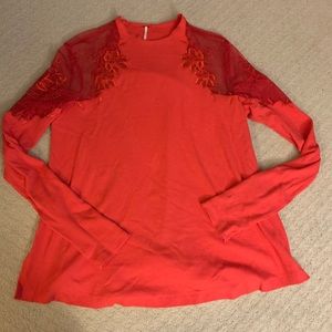 Free People Sheer Lace Shoulder Top
